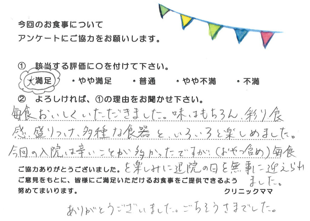 入院中のお食事に対するご意見 画像
