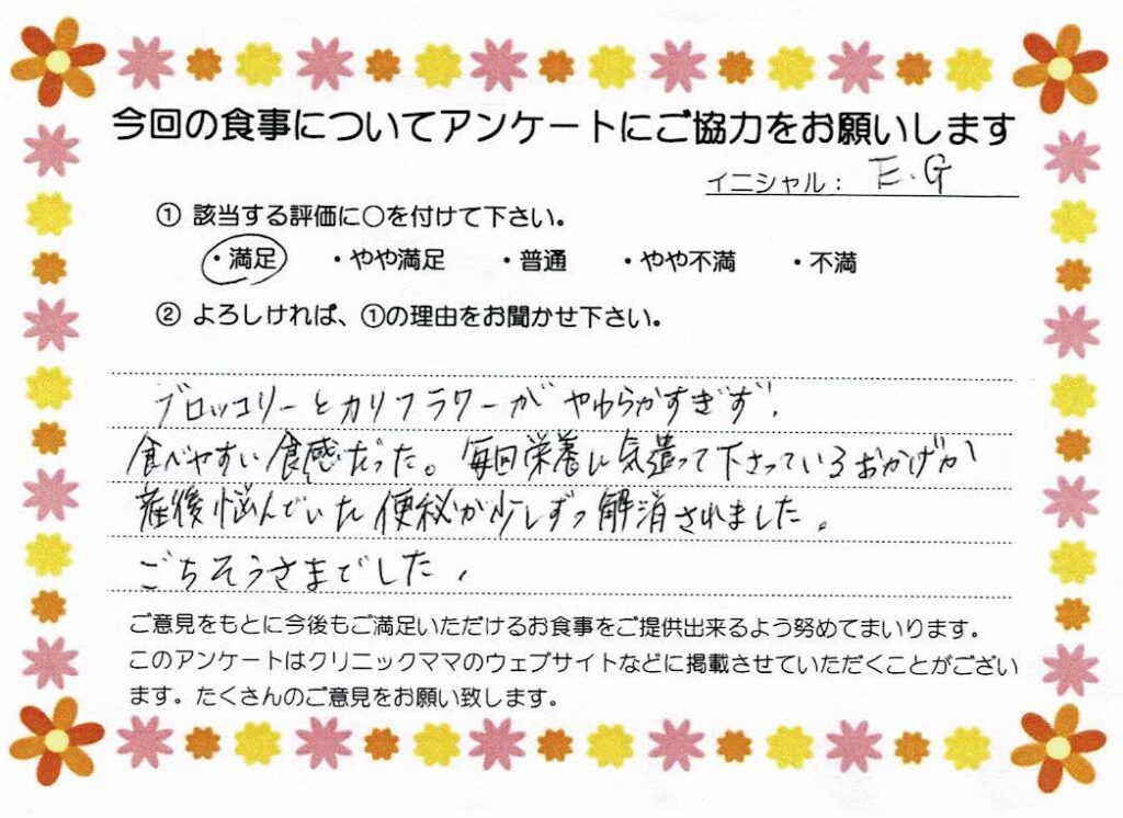 入院中のお食事に対するご感想 画像