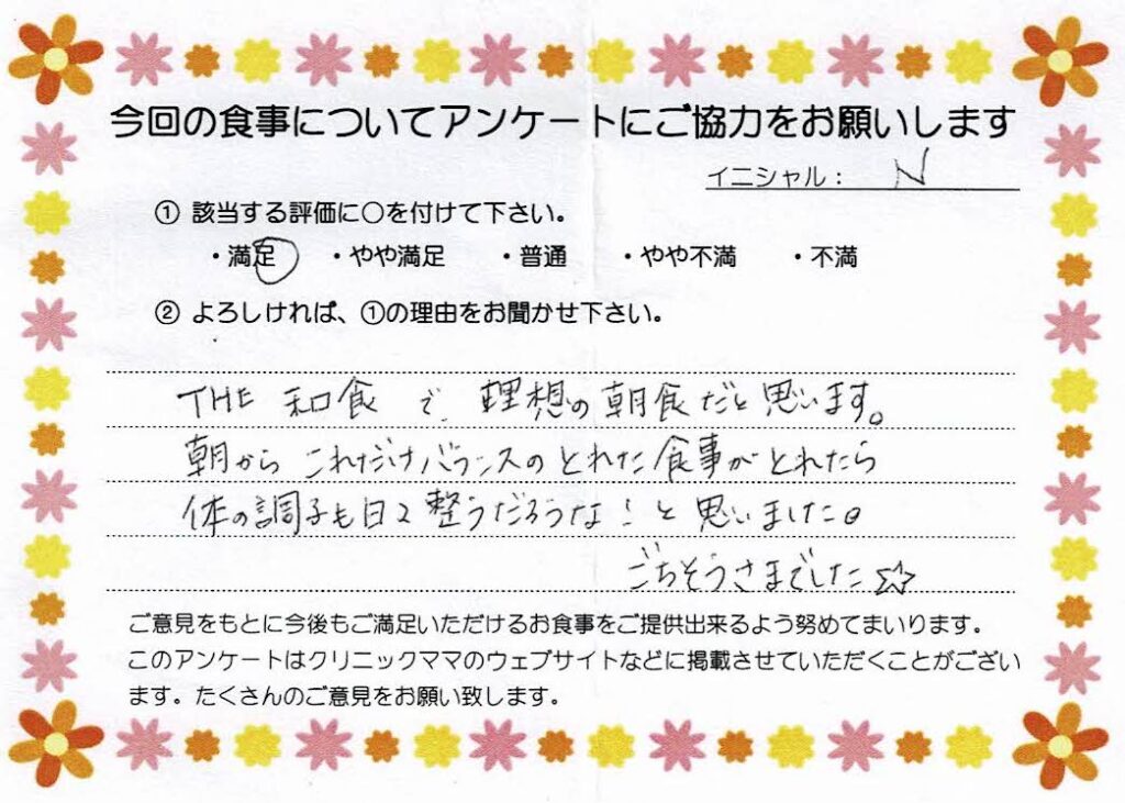 入院中のお食事に対するご感想 画像