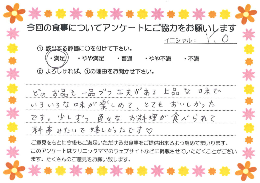 入院中のお食事に対するご感想 画像