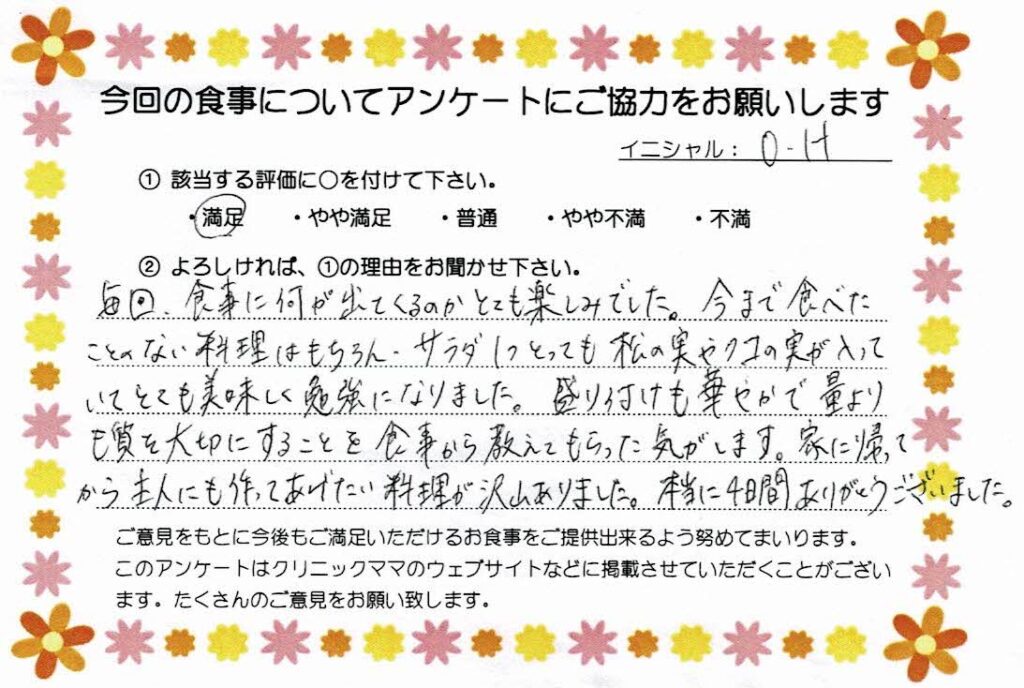 入院中のお食事に対するご感想 画像