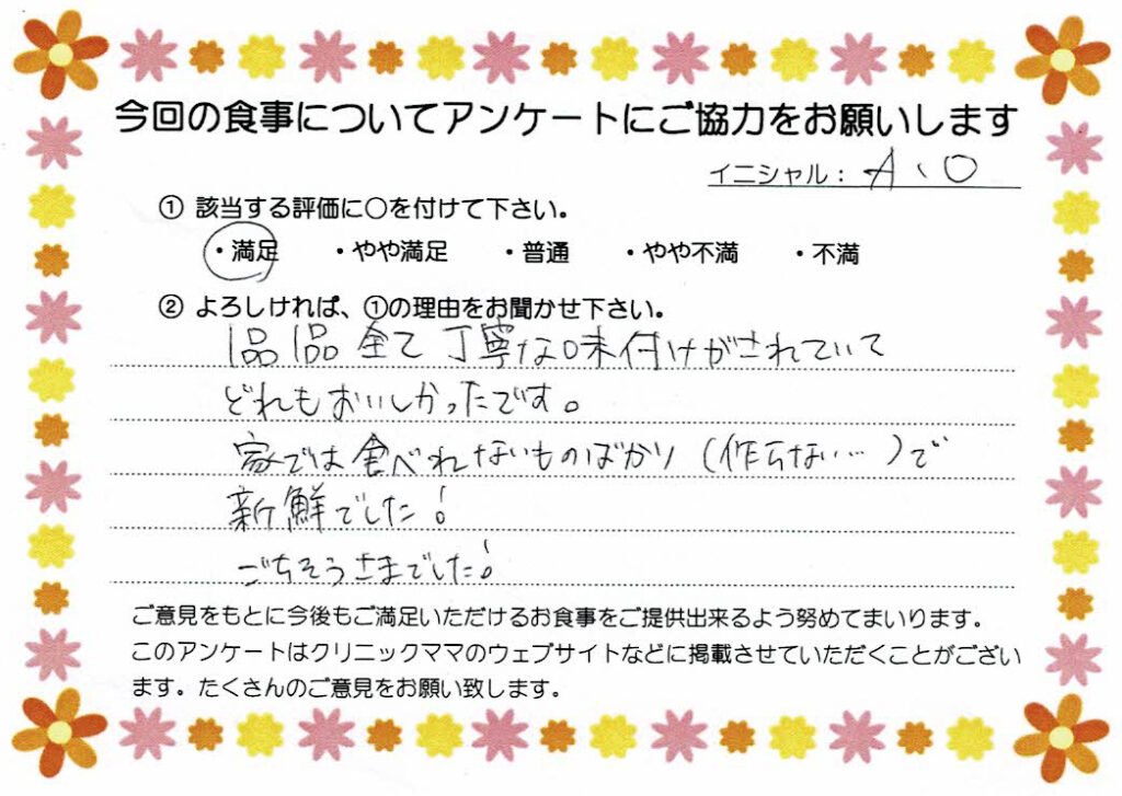 入院中のお食事に対するご感想 画像