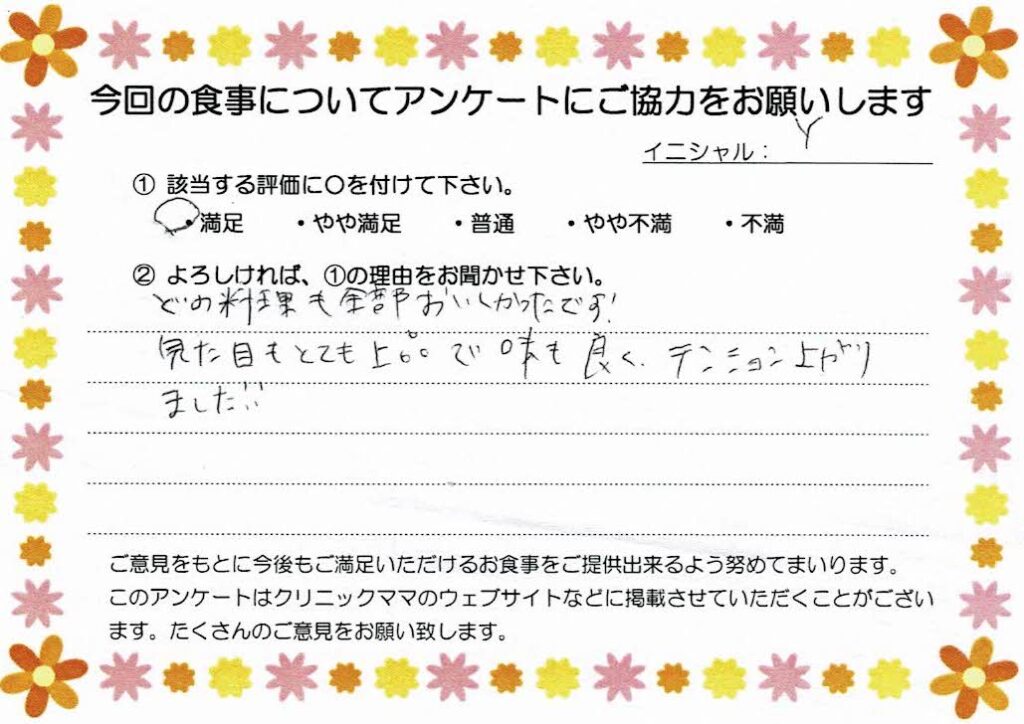 入院中のお食事に対するご感想 画像
