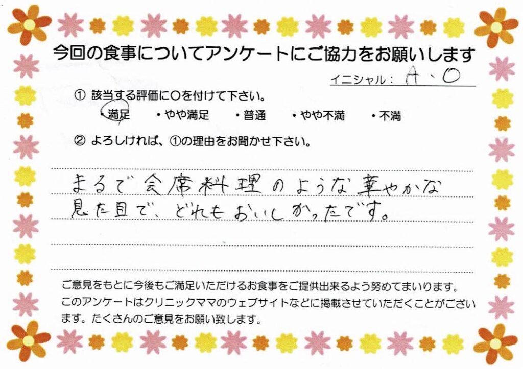入院中のお食事に対するご感想 画像