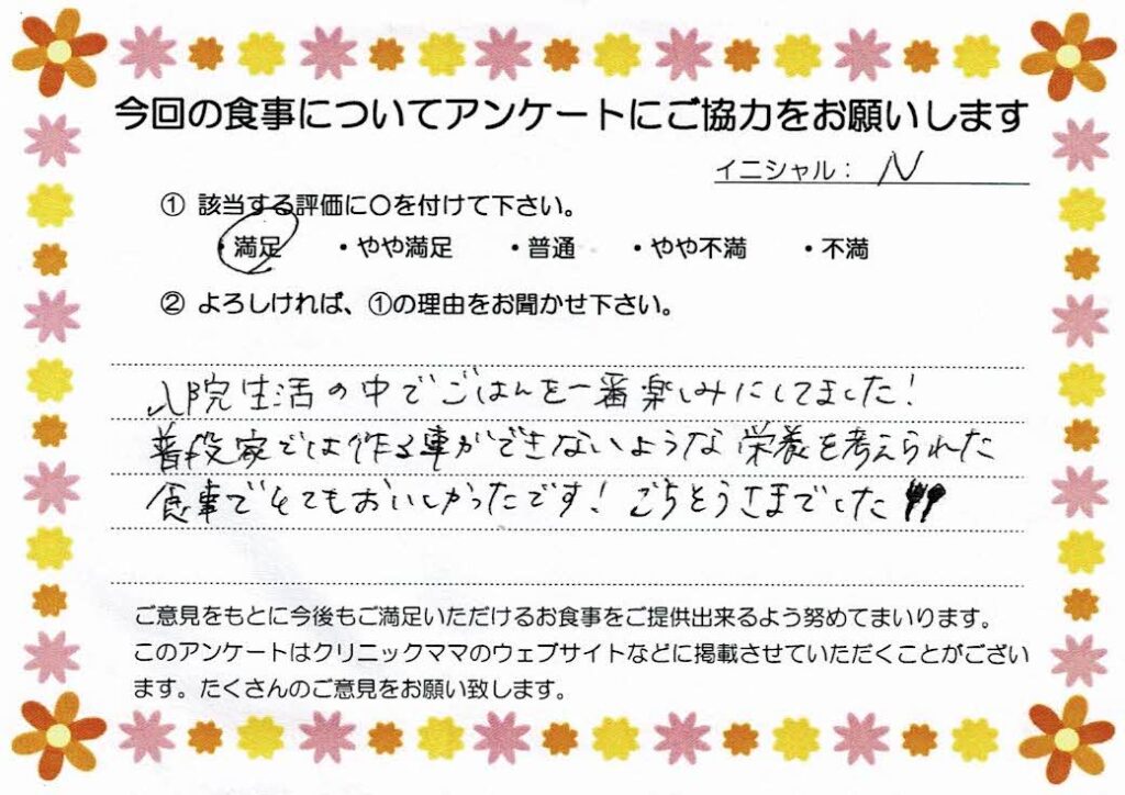 入院中のお食事に対するご感想 画像