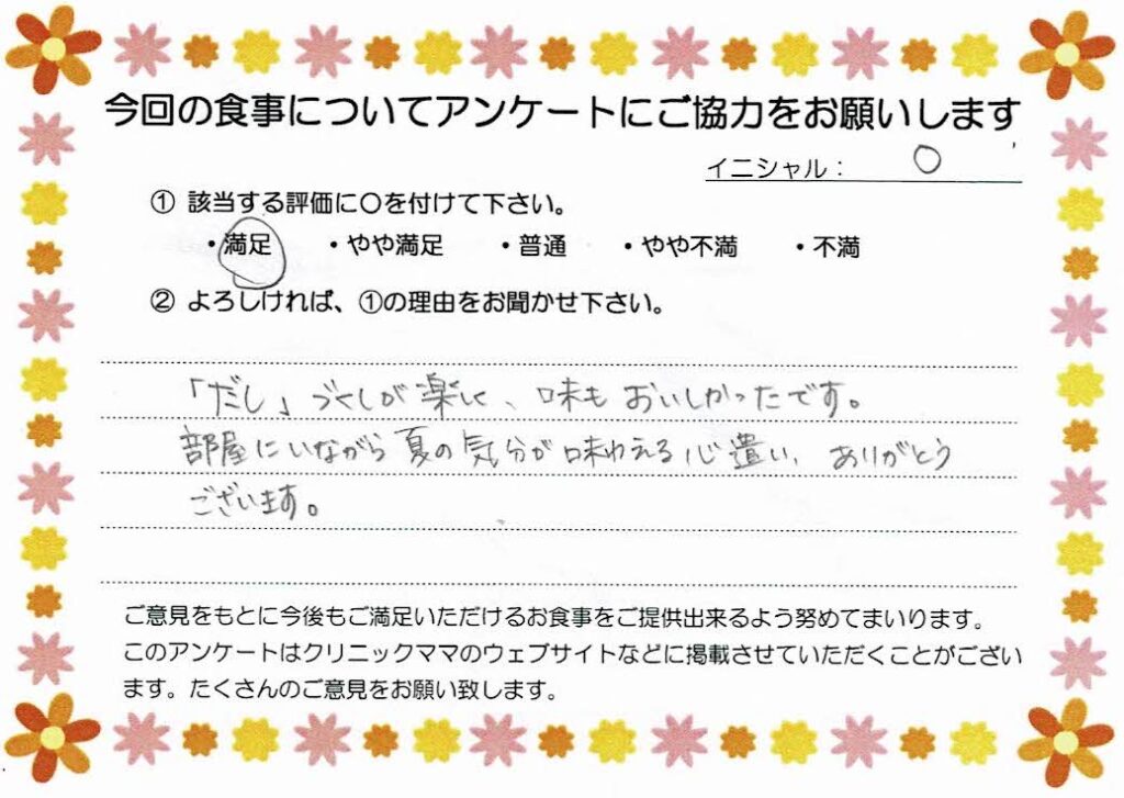 入院中のお食事に対するご感想 画像