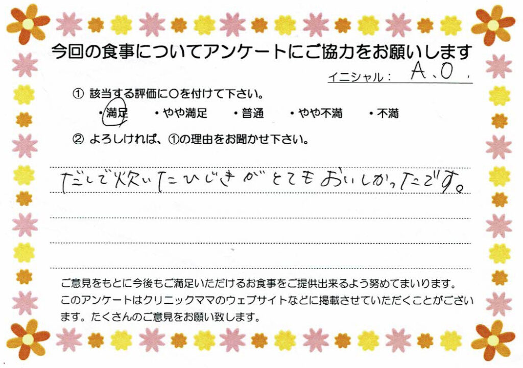入院中のお食事に対するご感想 画像