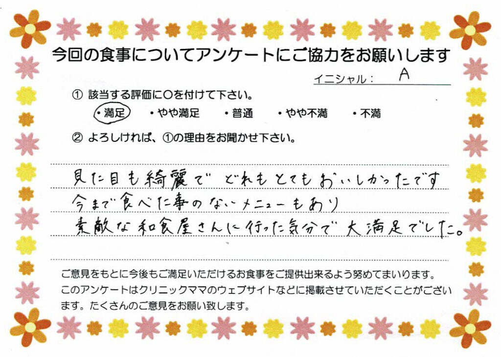 入院中のお食事に対するご感想 画像