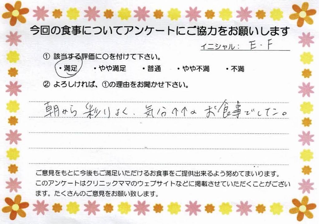 入院中のお食事に対するご感想 画像