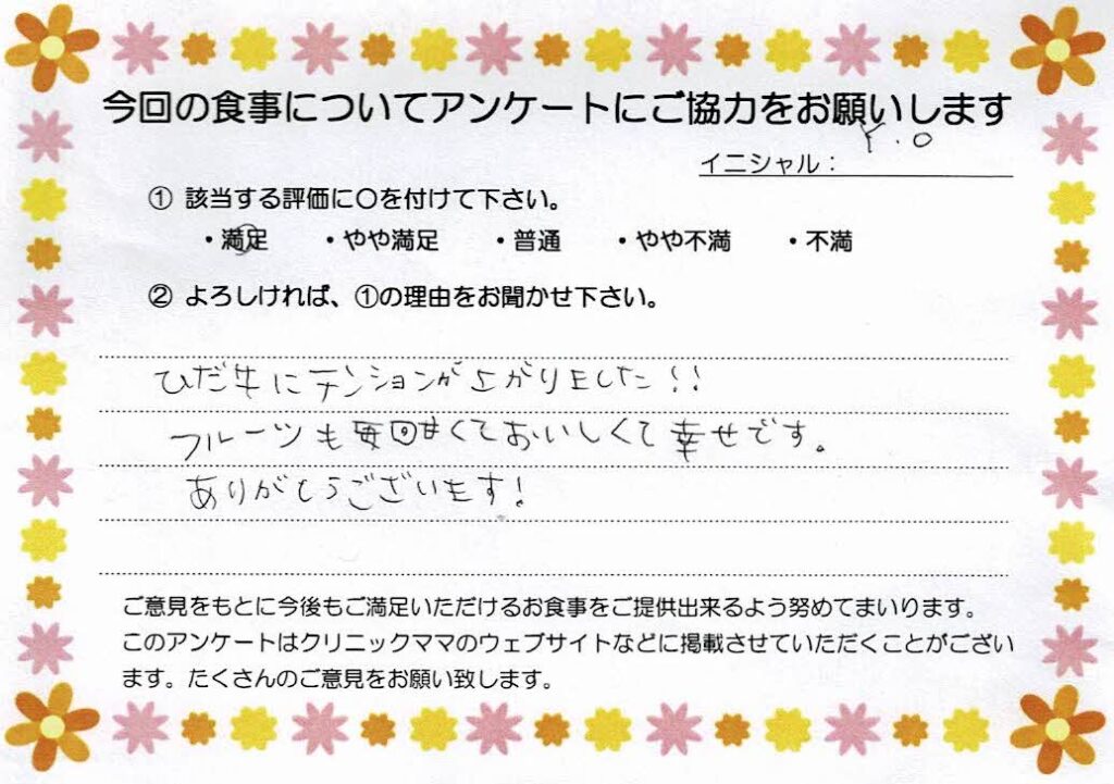 入院中のお食事に対するご感想 画像