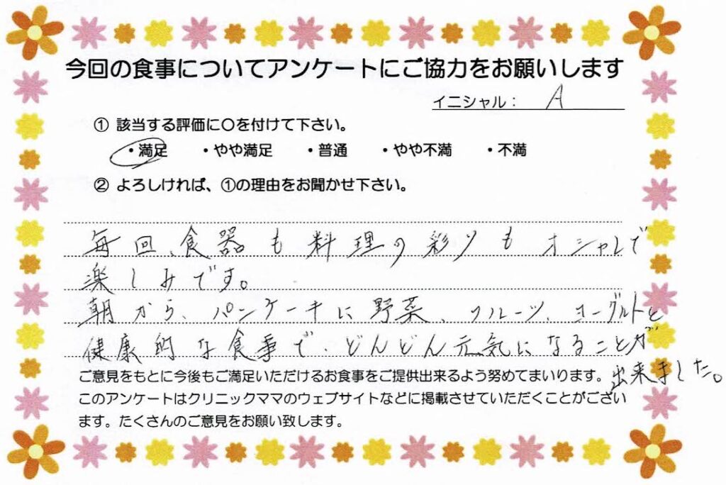 入院中のお食事に対するご感想 画像