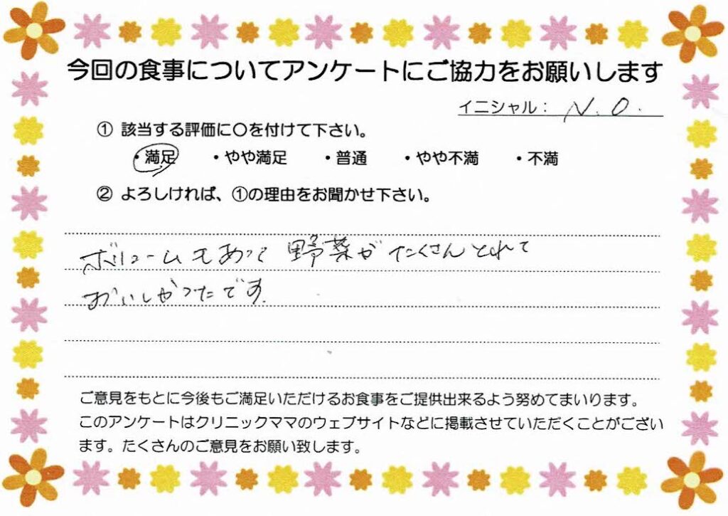 入院中のお食事に対するご感想 画像