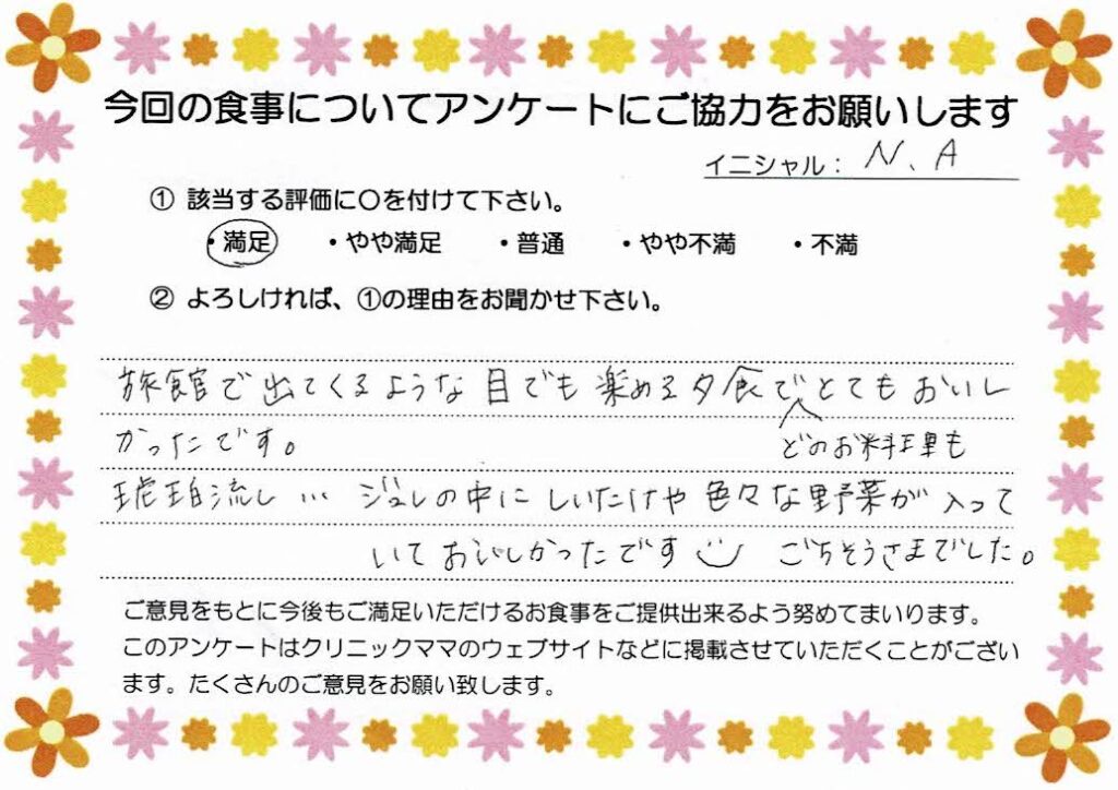 入院中のお食事に対するご感想 画像