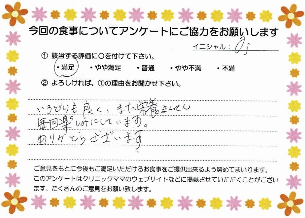 入院中のお食事に対するご感想 画像
