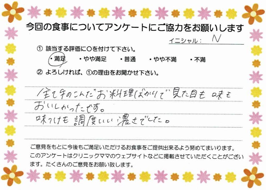 入院中のお食事に対するご感想 画像