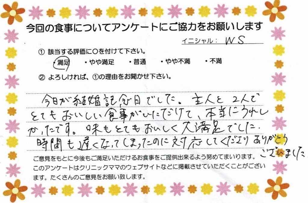 入院中のお食事に対するご感想 画像