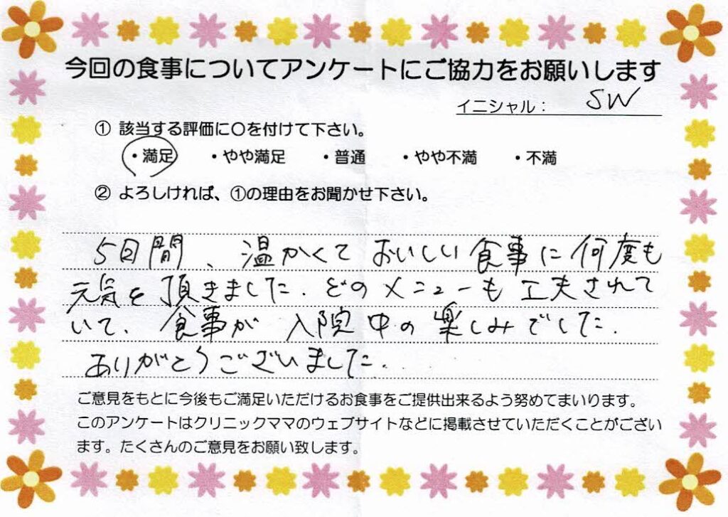入院中のお食事に対するご感想 画像