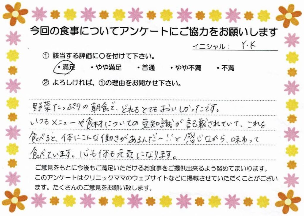 入院中のお食事に対するご感想 画像