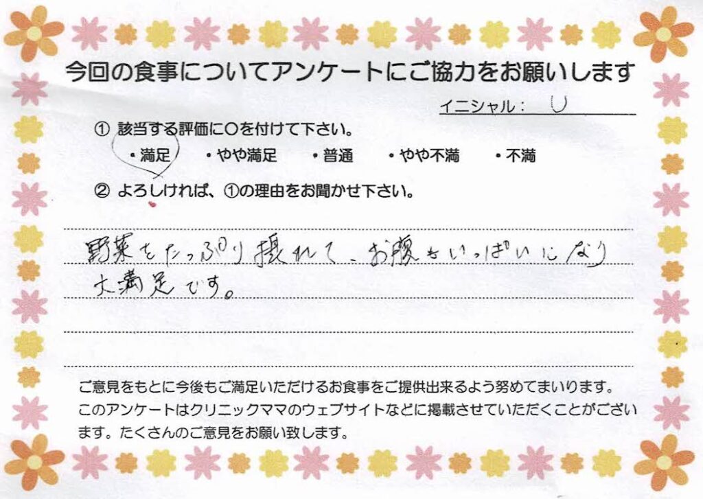 入院中のお食事に対するご感想 画像