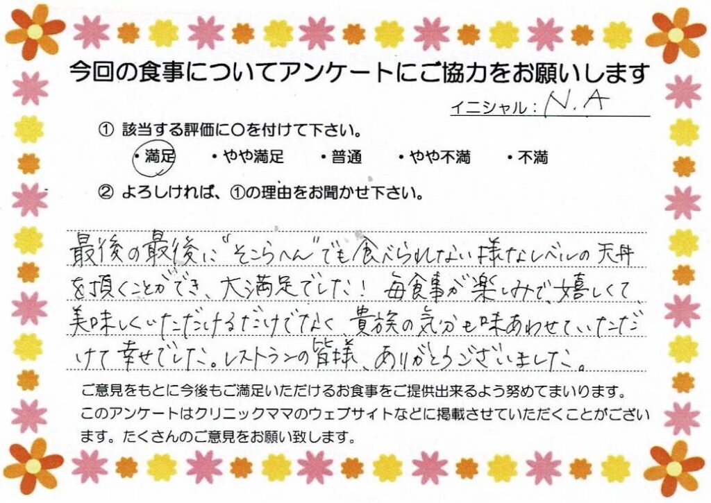 入院中のお食事に対するご感想 画像