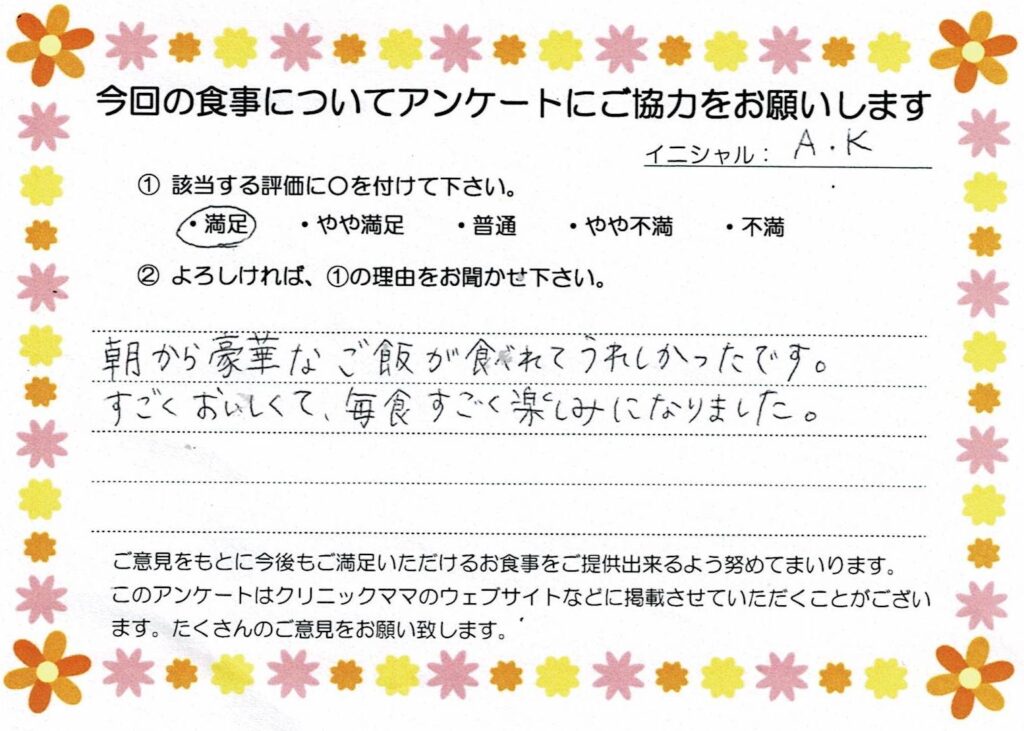 入院中のお食事に対するご感想 画像