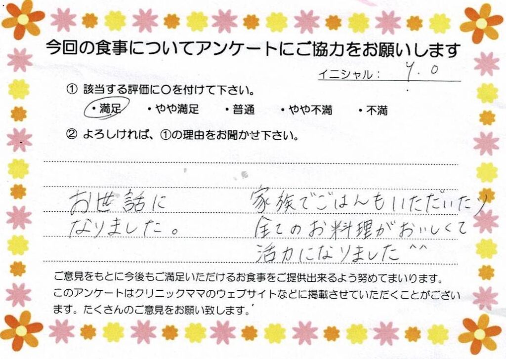 入院中のお食事に対するご感想 画像
