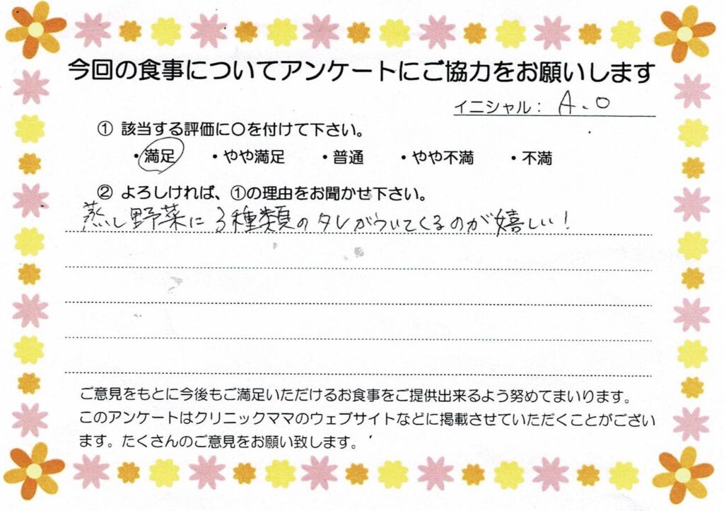入院中のお食事に対するご感想 画像