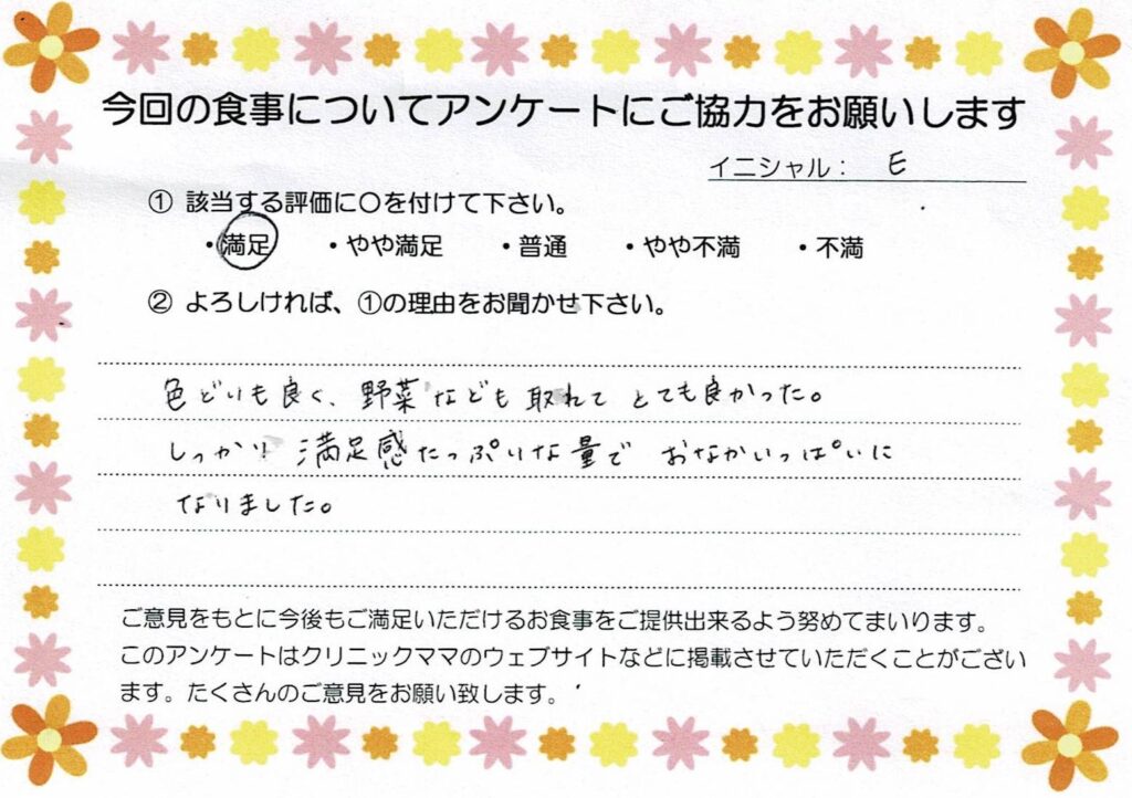 入院中のお食事に対するご感想 画像