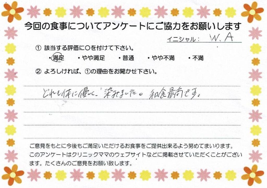 入院中のお食事に対するご感想 画像