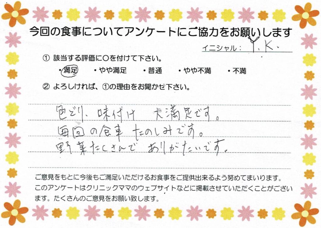 入院中のお食事に対するご感想 画像
