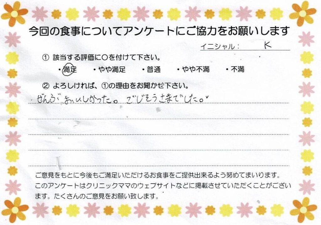 入院中のお食事に対するご感想 画像
