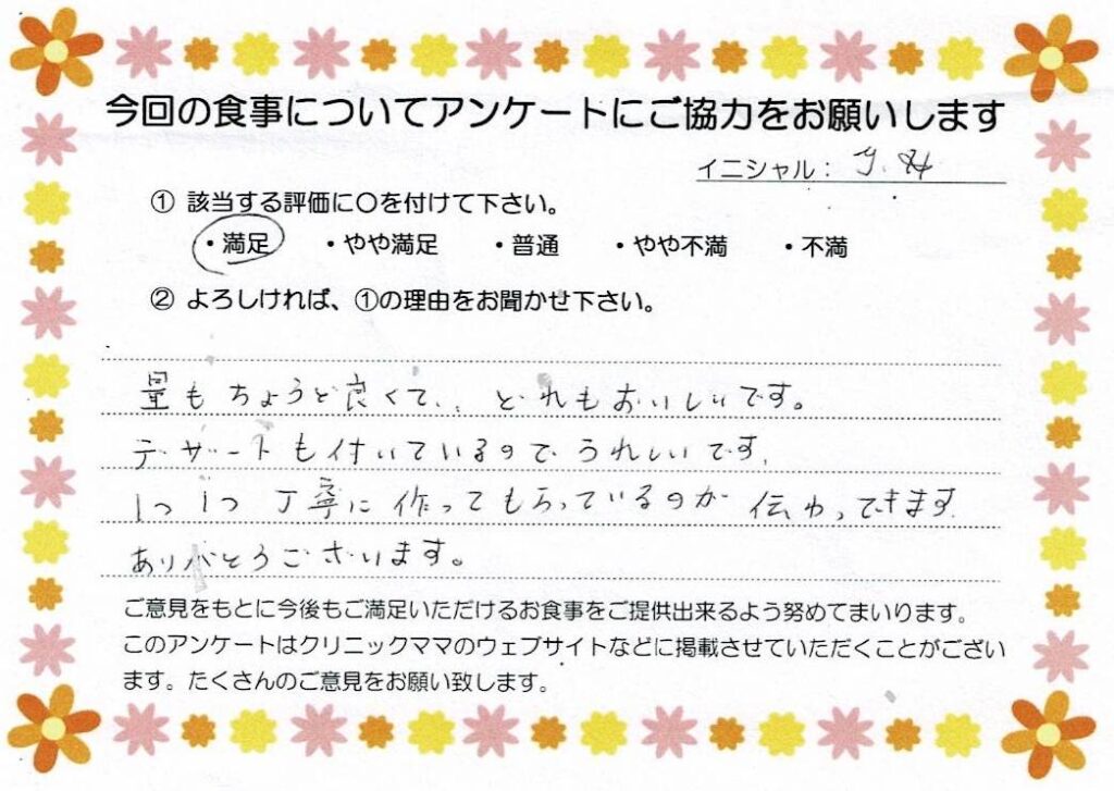 入院中のお食事に対するご感想 画像