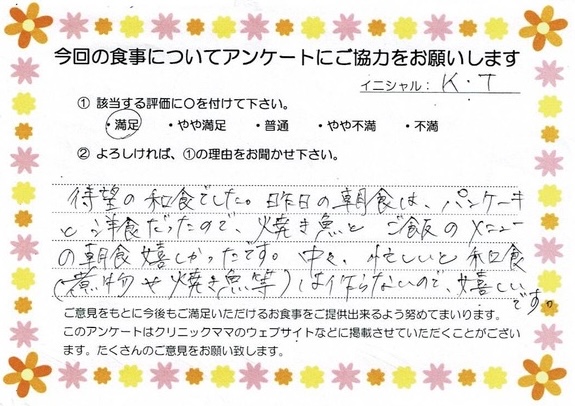 入院中のお食事に対するご感想 画像