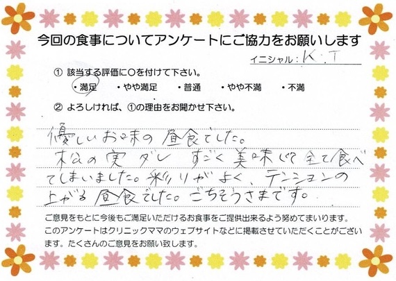 入院中のお食事に対するご感想 画像