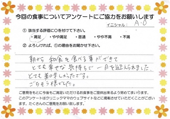 入院中のお食事に対するご感想 画像