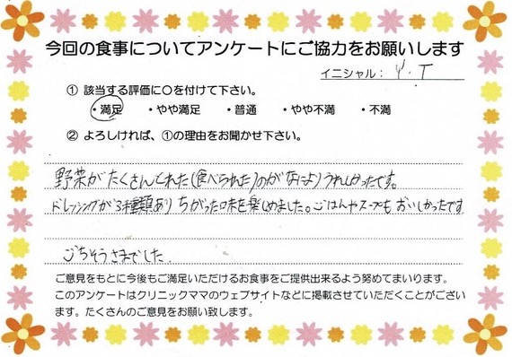 入院中のお食事に対するご感想 画像