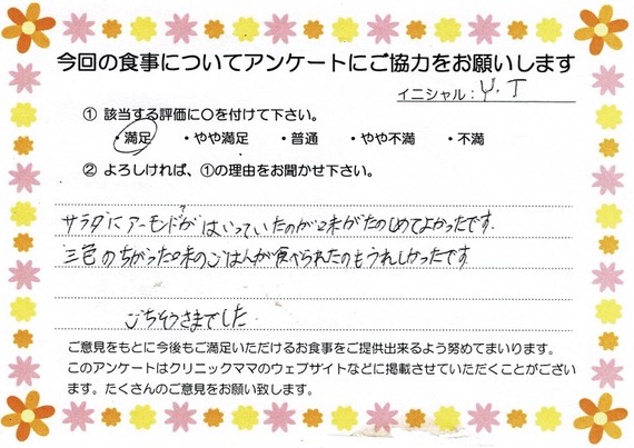 入院中のお食事に対するご感想 画像