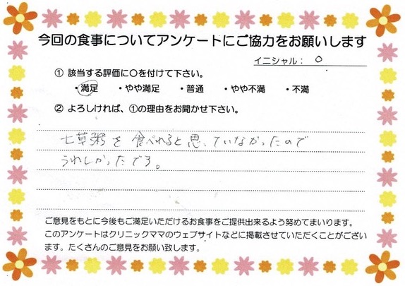 入院中のお食事に対するご感想 画像