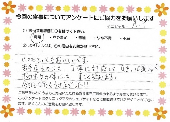 入院中のお食事に対するご感想 画像