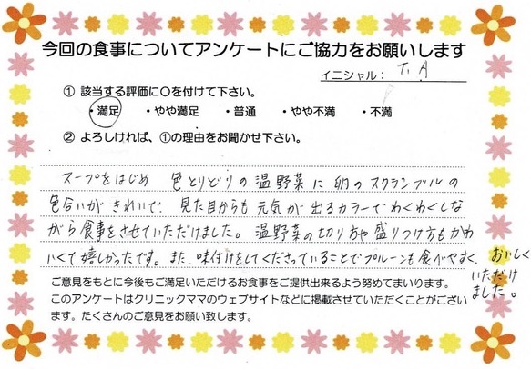 入院中のお食事に対するご感想 画像