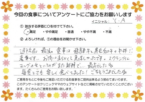入院中のお食事に対するご感想 画像