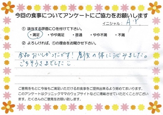 入院中のお食事に対するご感想 画像