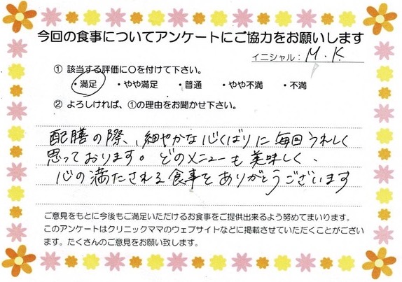 入院中のお食事に対するご感想 画像