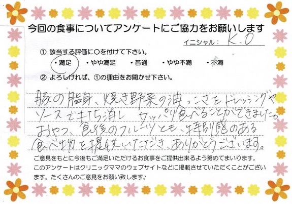 入院中のお食事に対するご感想 画像