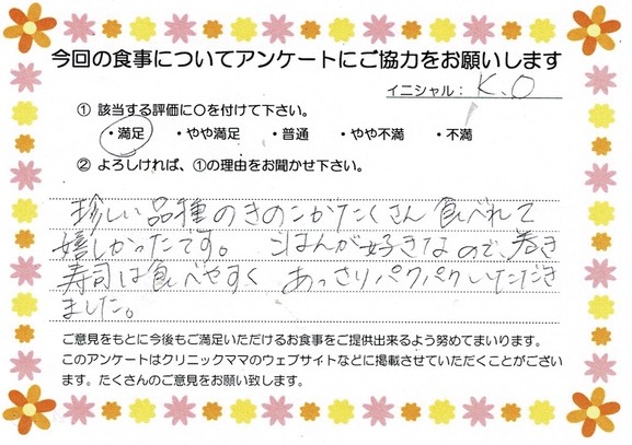 入院中のお食事に対するご感想 画像