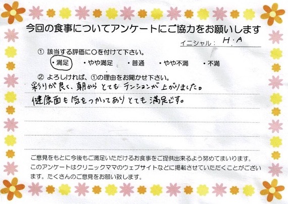 入院中のお食事に対するご感想 画像