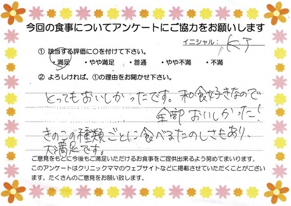 入院中のお食事に対するご感想 画像