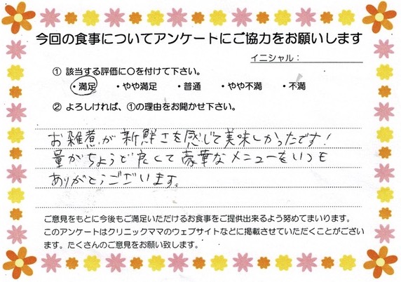 入院中のお食事に対するご感想 画像
