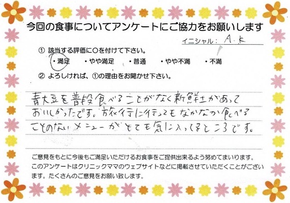 入院中のお食事に対するご感想 画像