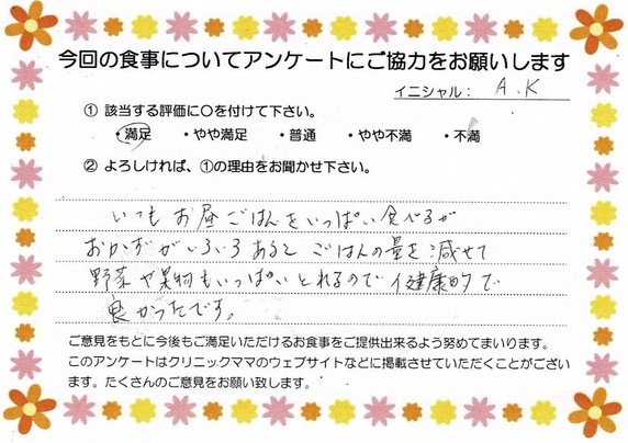入院中のお食事に対するご感想 画像